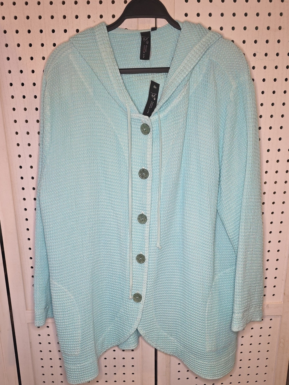 Focus Casual Life BLue Waffle Knit hooded Jacket / Shacket XL NWT